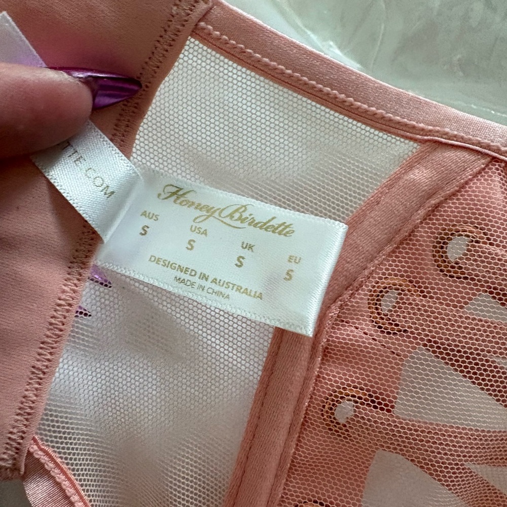 Honey Birdette Jerry Bra, Brief, and garter Blush Pink Bra Full Set - Picture 9 of 12